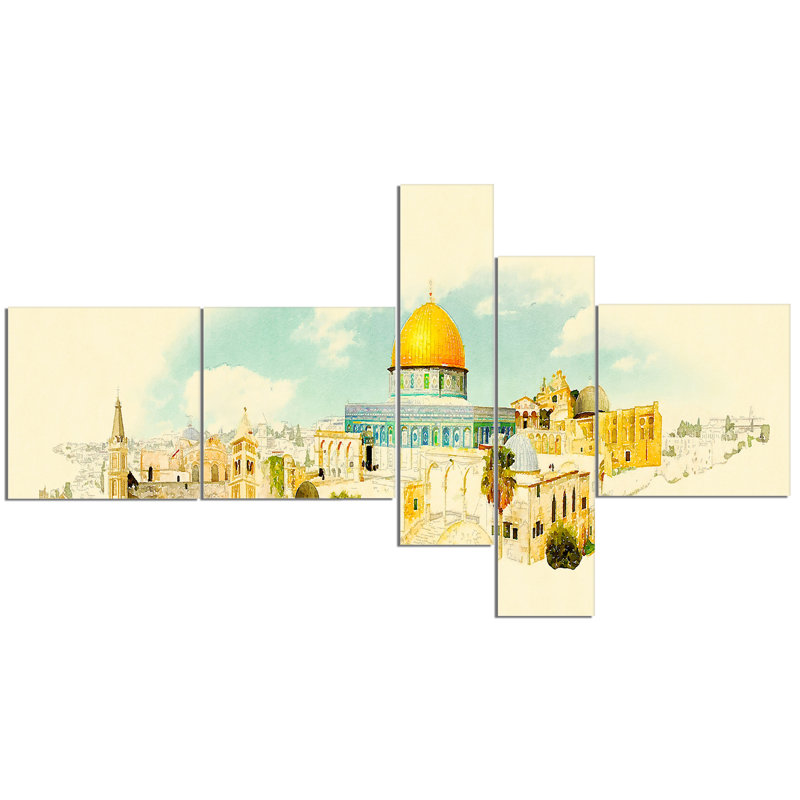 « jérusalem panoramique view », reproduction de peinture à l’aquarelle à multiples images sur toile