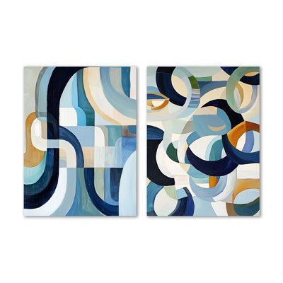 Cubiste blanc bleu réalité V - décoration murale géométrique, art abstrait moderne 2 pièces