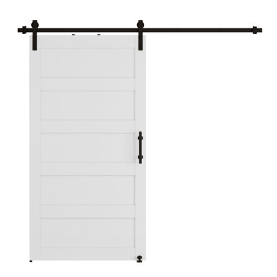 36"W X 84"H Mdf White 5 Latticework Barn Door With Full Set Hardware (Includes Complete Slide Kit And Door Handle)