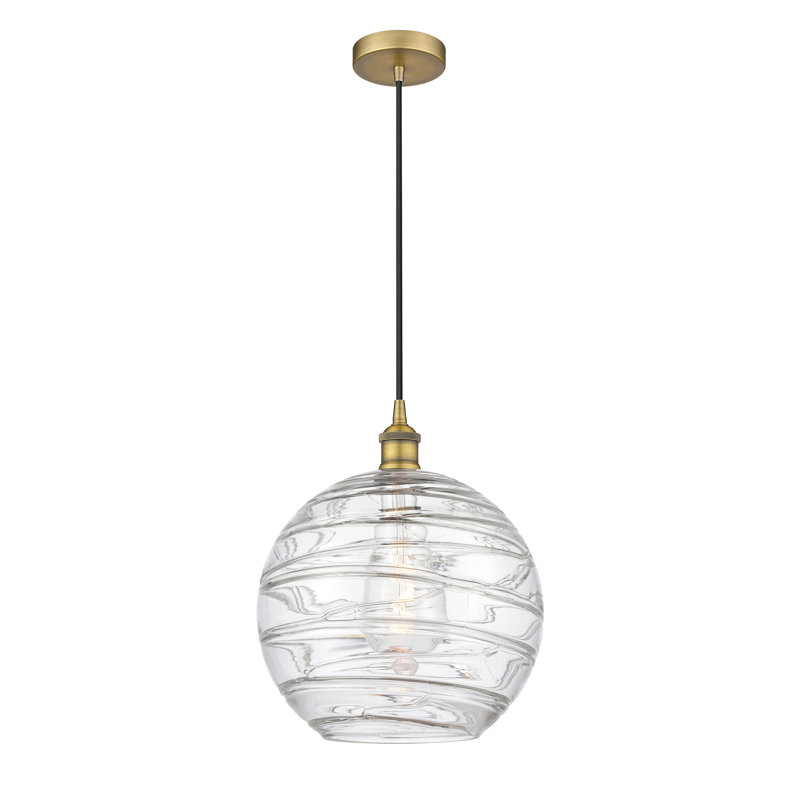 Luminaire suspendu simple à 1 lumière 1 lumière, H 14,75 po x l 12 po x P 12 po, Laiton brossé, Transparent
