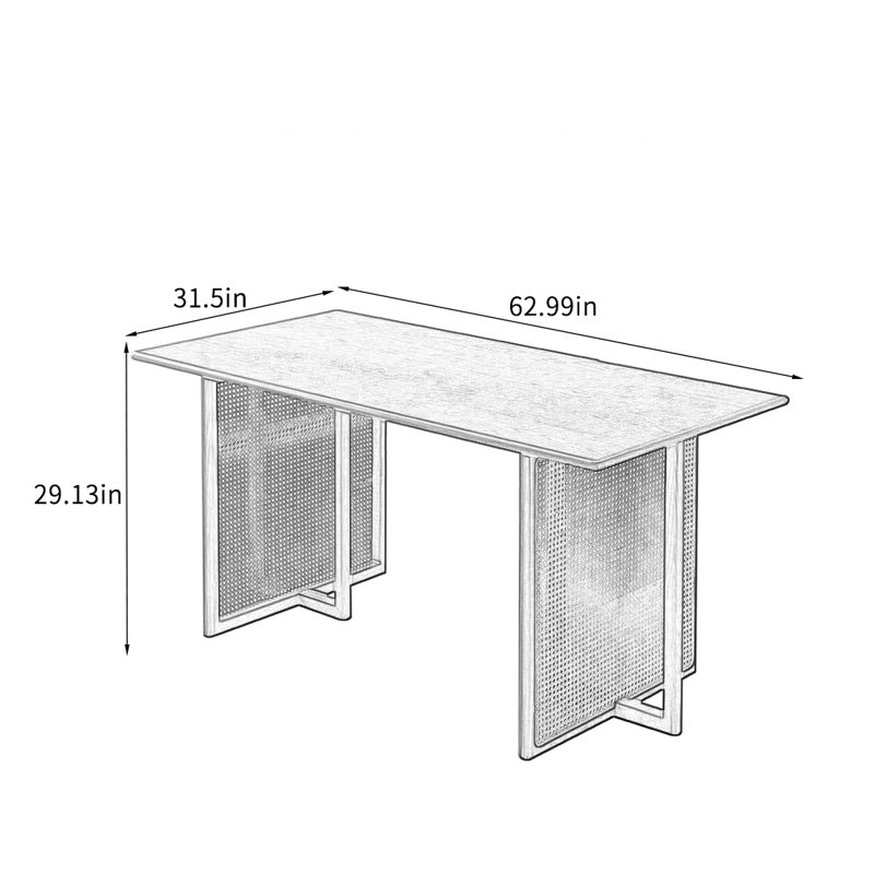 Solid Wood Table with Mortise-Tenon Joints., 29.13"H x 62.99"L x 31.5"W