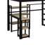 Lit mezzanine double en métal avec escalier, bureau et tablettes