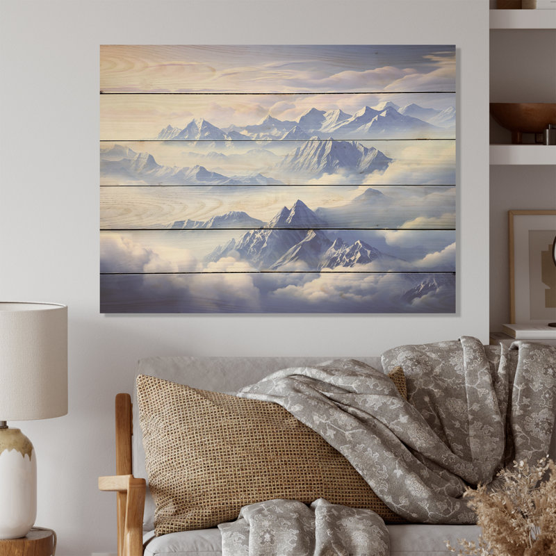 Mountain Harmony I - montagnes, art sur bois de pin naturel, H 30 po x l 40 po