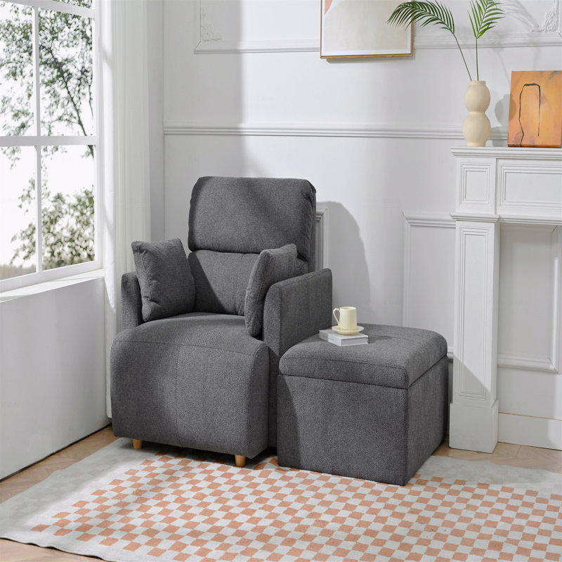 Fauteuil d'appoint rembourré avec repose-pieds avec rangement, Gris