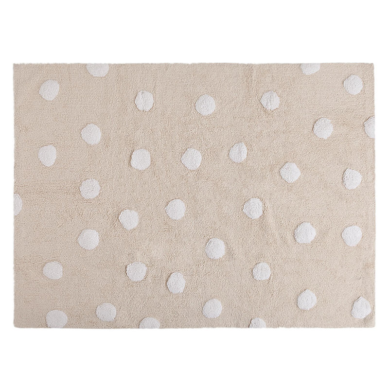 Cotton Polka Dots Area Rug in Pink/While