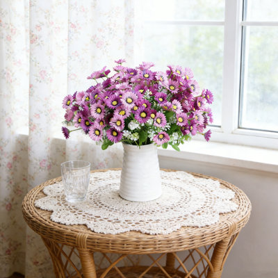 Artificial Flowers for Indoor Outdoors, 6 Bundles Faux Silk Daisy Lower UV Resistant Fake Plastic Plants for Spring Summer Hanging Planter Table Vase Window Garden Porch Balcony Home Decor