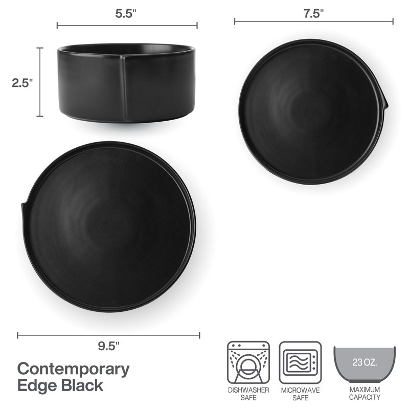 Pfaltzgraff Contemporary Edge 12-Piece Dinnerware Set, Service For 4, Black