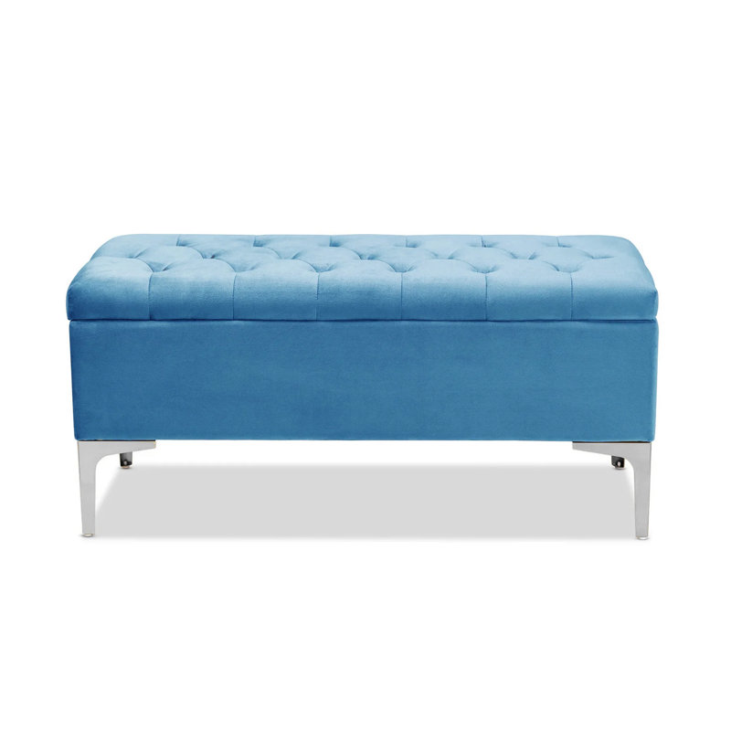 Modena Wide Velvet Tufted Rectangle Ottoman Storage Bench with Legs, Upholstered Multi-Function Footstool Bench for Living Room & Bedroom