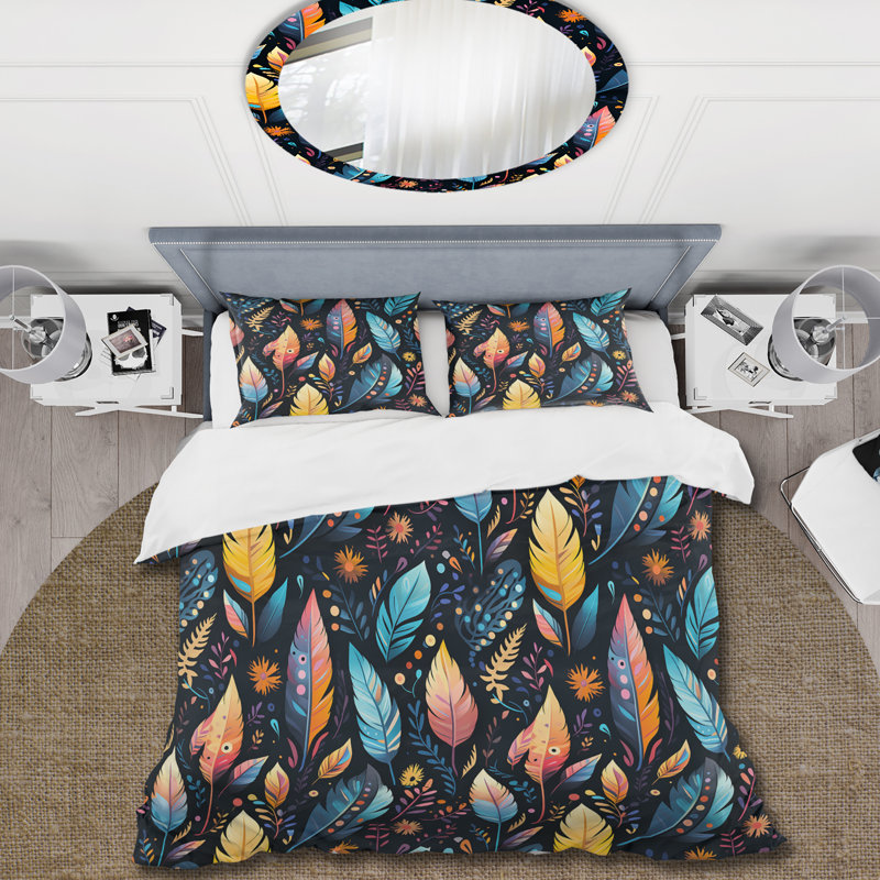 Tribal Dreamscape Feather Boho Motif V - Housse de couette Boho - Microfibre de polyester