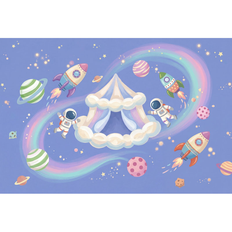 Papier peint espace Astronautes arc-en-ciel pastel, 100 po x 96 po, Peler et coller