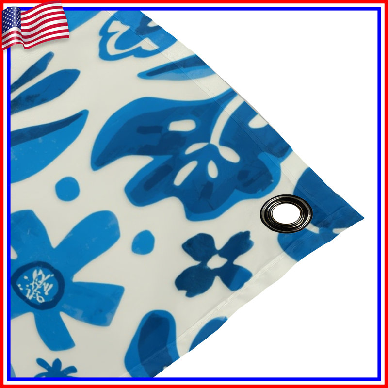 Blue Floral Illustration Wall Tapestry - Floral Wall Decor, H 104 po x 88 avec 4 œillets