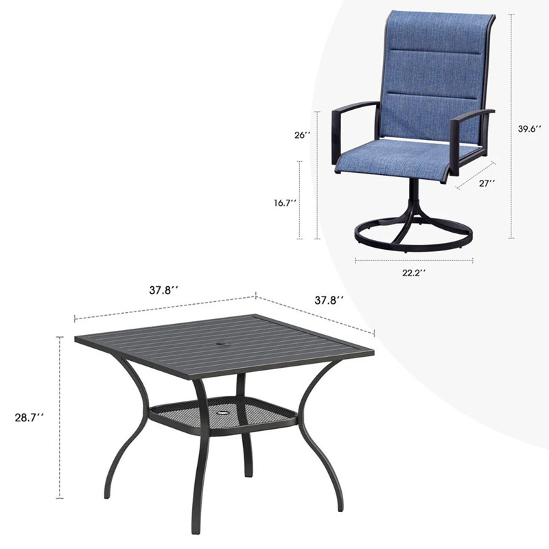 4-Person Outdoor Patio Dining Set, Black, Blue/Black