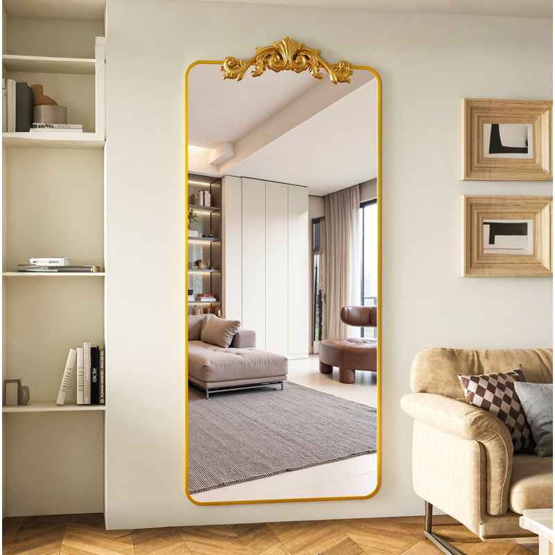 Retro engraved full-length mirror, 65"×24", Gold