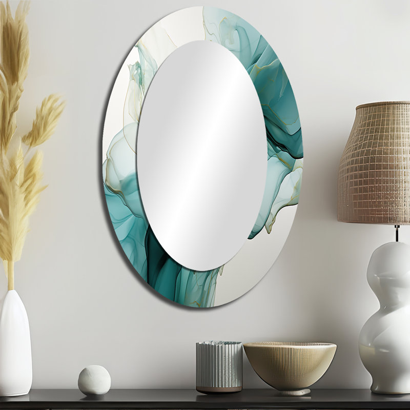 Miroir mural vert et gris à encre liquide II - Modern, 36 po x 24 po