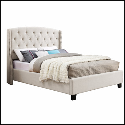 Nantarre Fabric Button Tufted Wingback Upholstered Bed with Nail Head Trim, Combining Comfort and Elegance for a Luxurious Sleep Experience.