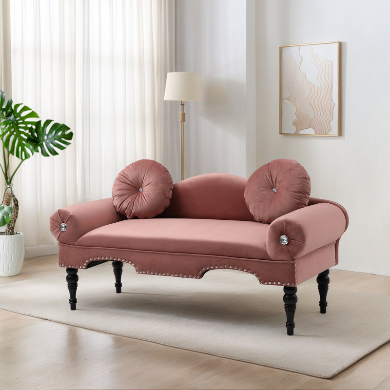 Causeuse l 53,8 po avec garniture cloutée, Rose