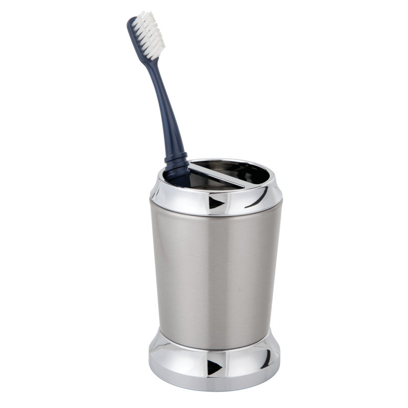 Brushed and Chrome Stainless Steel Divided Toothbrush Holder