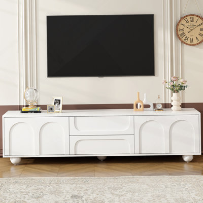 Cream Style TV Stand With Arched Doors & 2 Drawers For Tvs Up To 75", Minimalist Media Console With Rebound Device, Entertainment Center