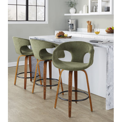 Tabouret de comptoir à hauteur fixe de 26 po avec pieds en bois cintré et repose-pieds rond Cassandra