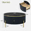 Table basse ronde moderne avec 2 tiroirs, motif en marbre exquis, pieds dorés et motif cannelé