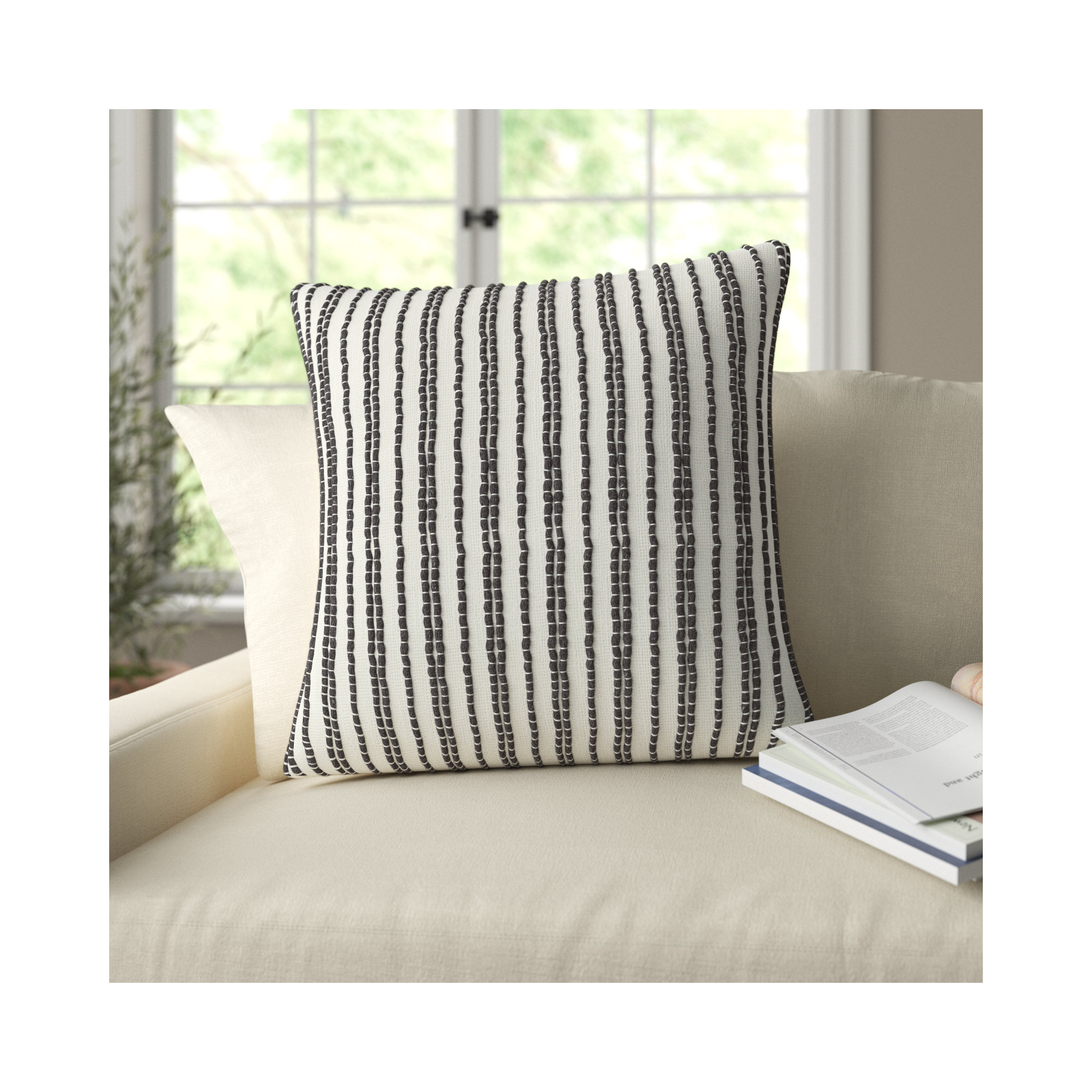 Amora Embroidered Cotton Pillow Cover, 20" x 20", Ivory, Pillow Cover Only - No Insert