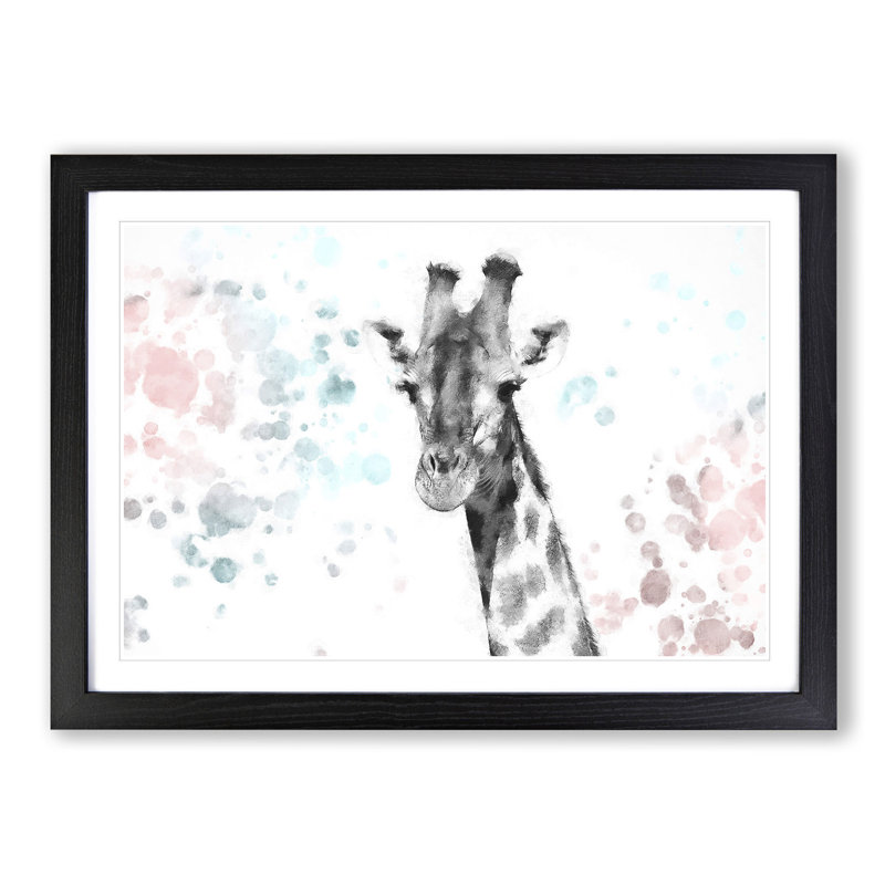 Giraffe with Paint Splashes - Picture Frame Graphic Art Print, Black Framed, 45cm H x 63cm W x 2cm D