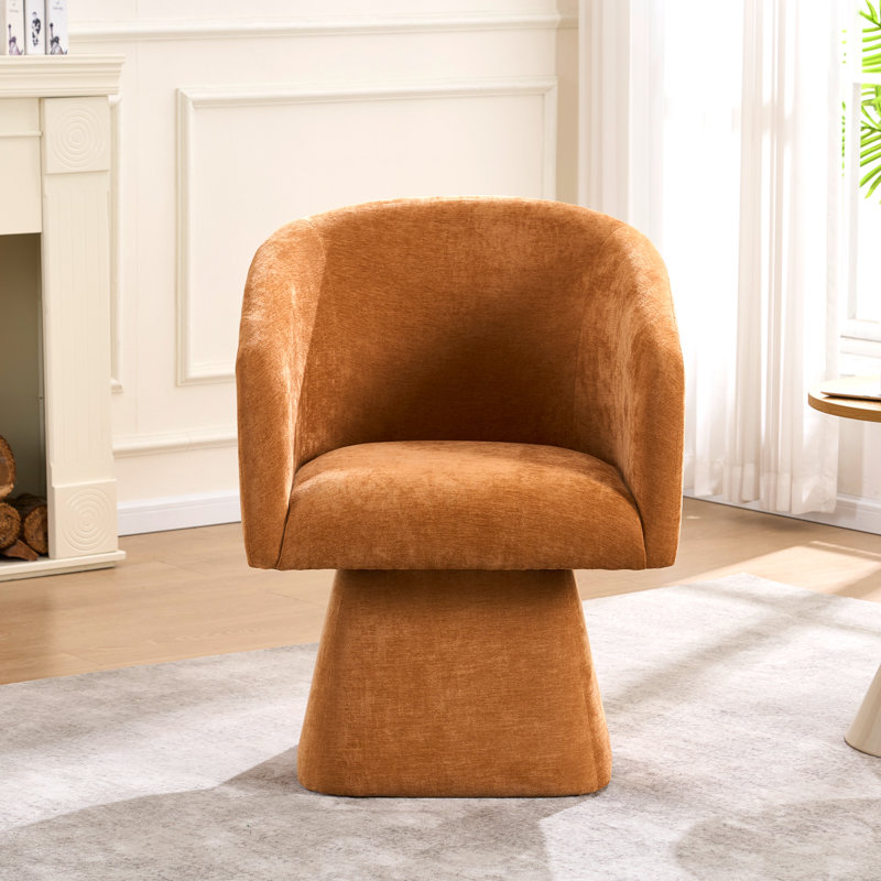 Modern Swivel Barrel Accent Chair with Plush Upholstery, Orange