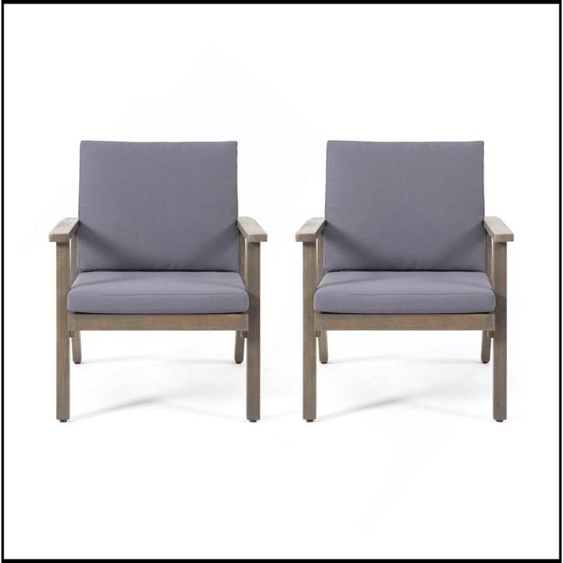 Chaises club d'extérieur en bois d'acacia avec coussins (ensemble de 2)