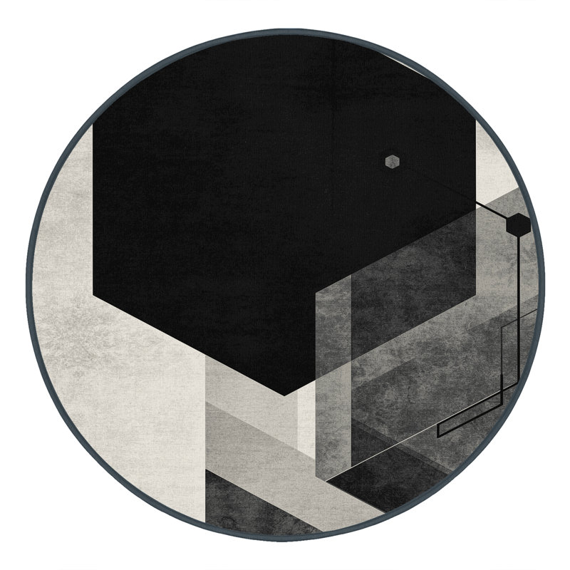 Tapis gris / noir à motif géométrique lavable à la machine Roslindale, 7 x 10