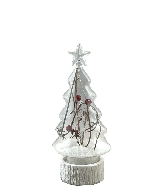 Glass Tree With Snow And Led Lit Twigs Figurine