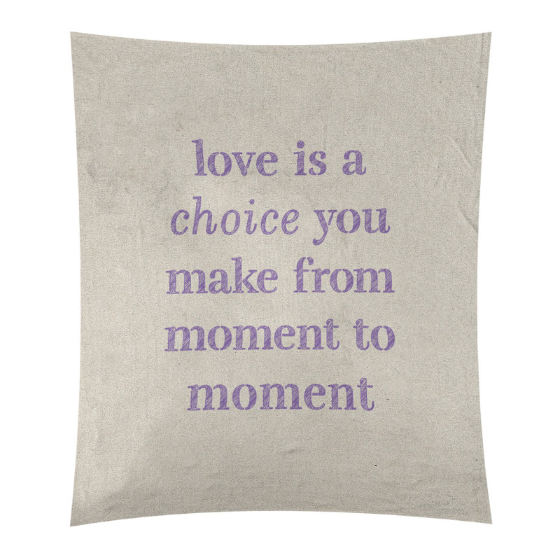 Tapisserie de polyester, l’amour d’écriture est un choix de citation, H 104 po x l 88 po, Blanc / Mauve