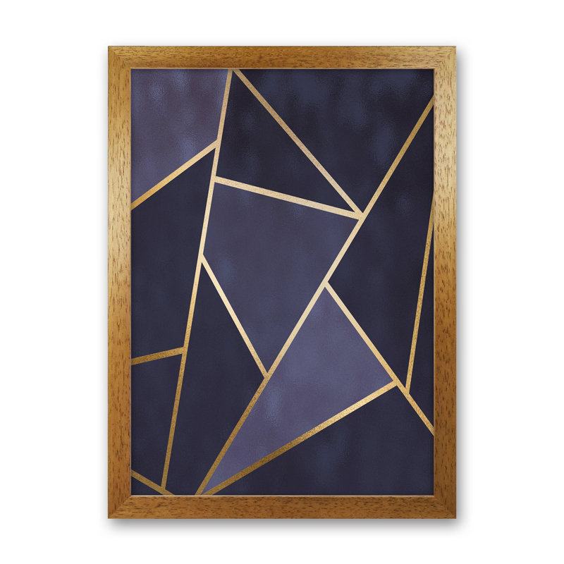 Lux Navy And Gold Geo Print by Pixy Paper - Print, Oak Framed, 59.4cm H x 42cm W x 3cm D