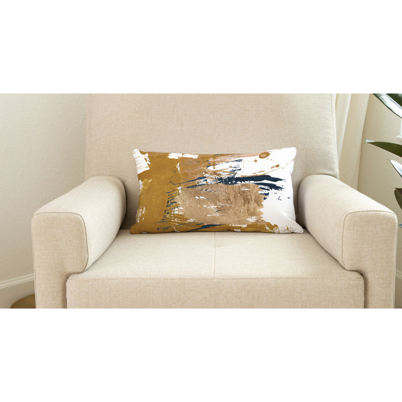 Coussin lombaire intérieur / extérieur abstrait Sarian, Jaune / or / blanc