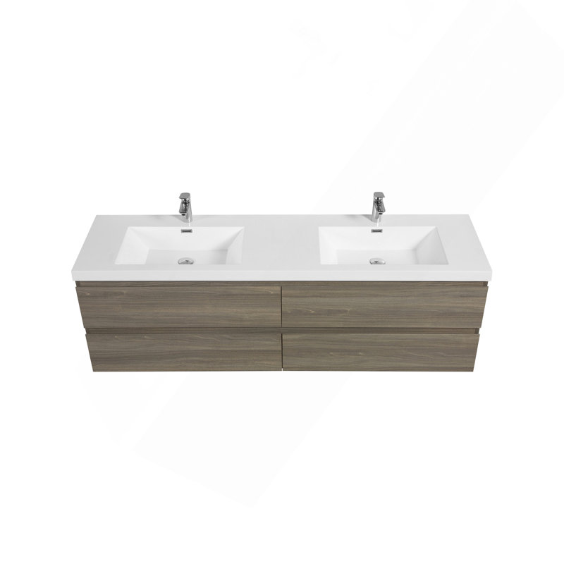 Meuble-lavabo mural 72 po avec lavabo 72 po, meuble-lavabo mural moderne avec lavabo à surface solide, Gris