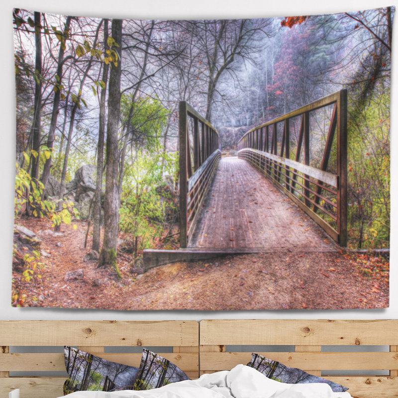 Tapisserie de polyester magnifique bridge au-dessus de la crique avec accessoires suspendus inclus, H 50 po x l 60 po