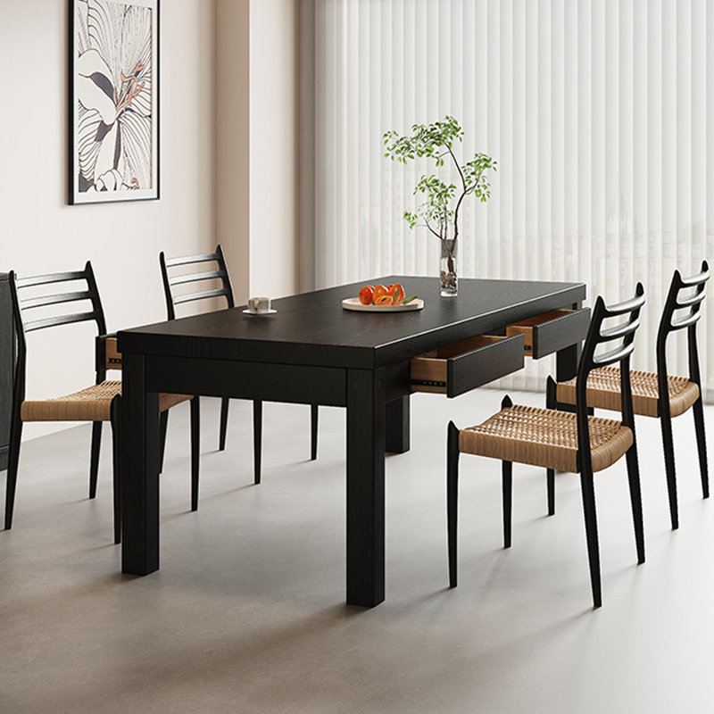Ensemble de table de salle à manger en bois de frêne noir élégant, H 29,52 po x L 55,11 po x l 27,55 po