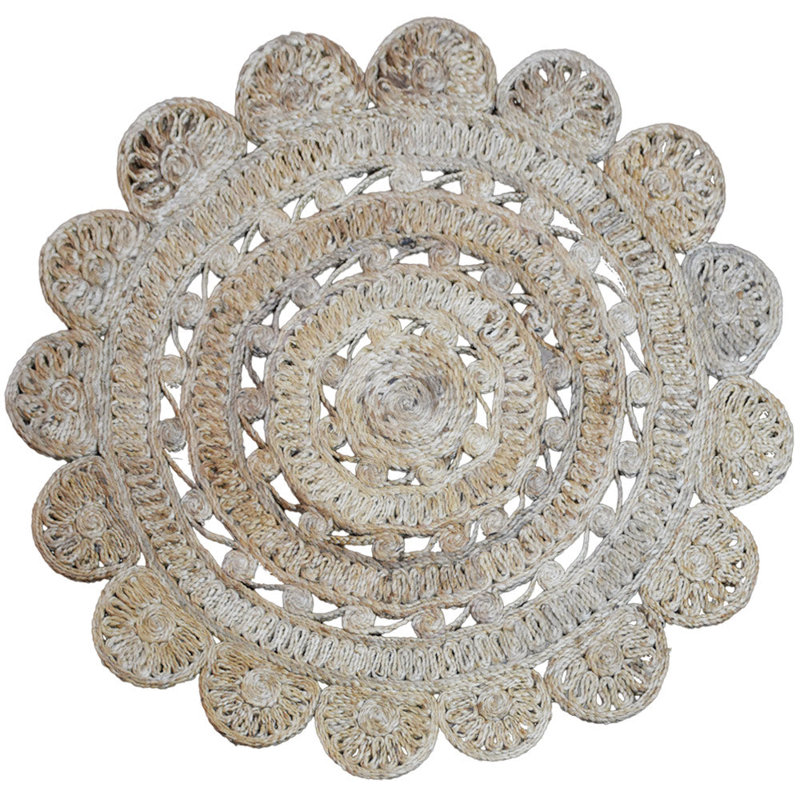 Rackers Hand Woven Jute Eco-Friendly Solid Area Rugs - Round, Beige Color, Oriental Design, Low Pile, Natural Fiber, Outdoor Indoor Handmade Area Rugs for Living Room, Bed Room