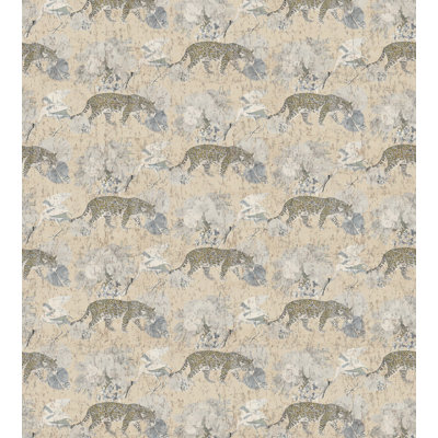 Leopard Walk Toile Metallic Wallpaper Roll