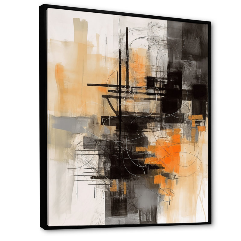 «Abstract Design Shapes II - Abstract Collages», art mural sur toile, H 32 po x l 24 po x P 1 po, Cadre flottant noir