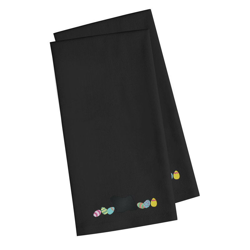 Serviette de cuisine à thé brodé puli pâques, Noir, H 25 po x l 16 po x P 0,1 po