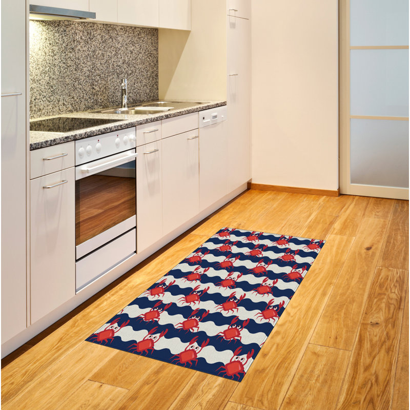 Crabs Nautical High Density Long Fiber Poly Threads Decorative Area Rug Carpet, Rectangle 2'7" x 5'