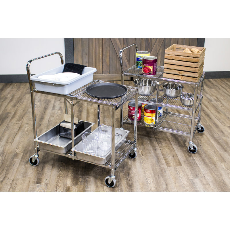 Chrome Three-Shelf Collapsible Steel Wire Utility Cart