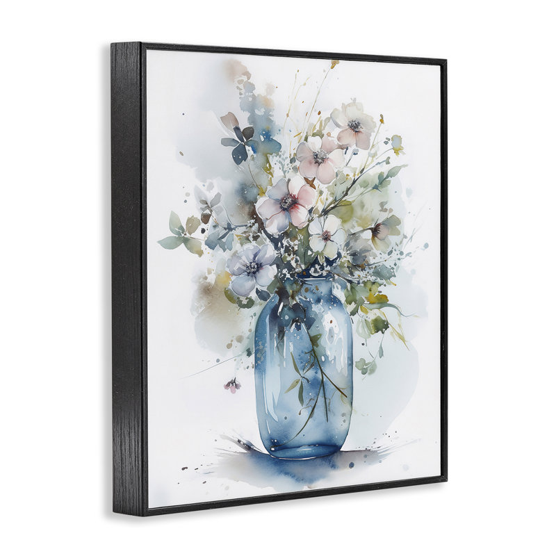  «Cherry Blossoms Country Jar», art de la giclée encadrée par Incado, H 20 po x l 16 po, Giclée encadrée noir minuit