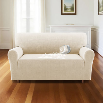 Housse de protection en jacquard pour canapé extensible imperméable et lavable à la machine 1 pièce avec protecteur de meubles à fond élastique pour enfants et animaux de compagnie (causeuse à 2 coussins)