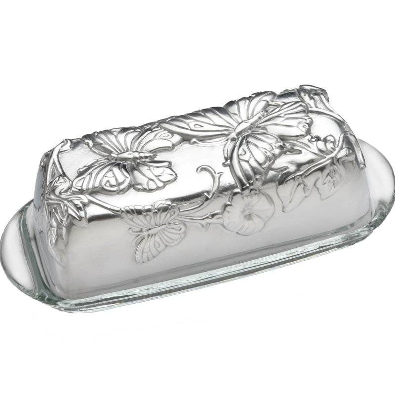 Arthur Court Aluminum Butterfly Butter Dish with Glass Tray