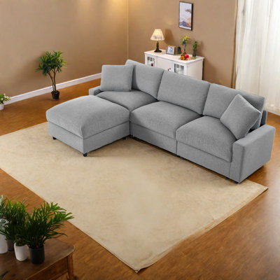 Space-saving Sectionals With Storage, Grey Polyester Modern Sofa For Compact Living Room