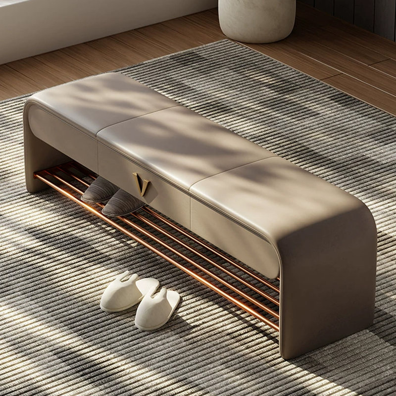 Upholstered Shoe Storage Bench, Khaki