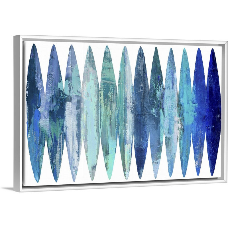 «Abstract Surfboard Blues» par David Moore - reproduction d'art, Toile avec cadre flottant, H 18 po x l 26 po, Blanc
