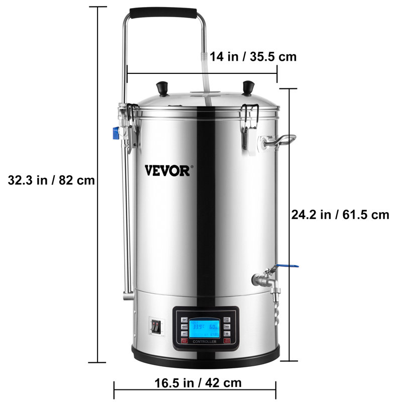 VEVOR 9.2 Gal Stainless Steel Electric Brewing System with LCD Panel