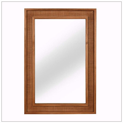 Rattan Rectangle Solid Wood Frame Mirror
